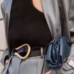 Black Vegan Leather Belt with Gold Buckle new